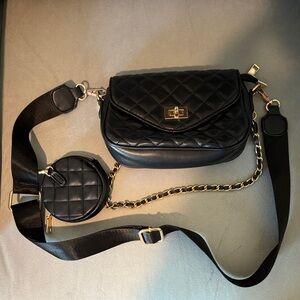 Black Quilted Crossbody Bag with Gold Accents